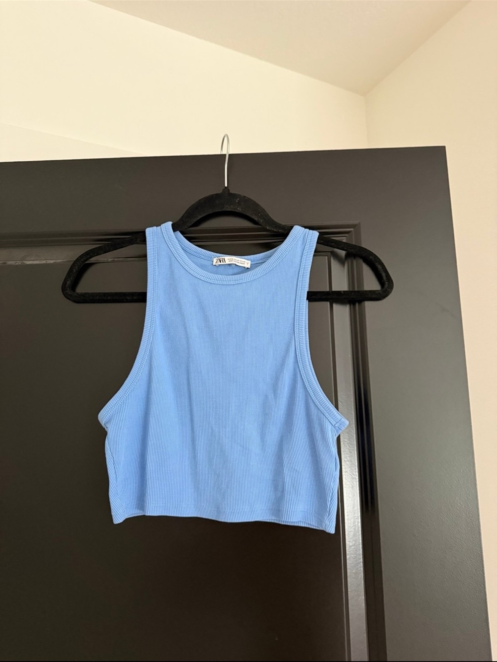 Zara Light Blue Ribbed Cropped Tank